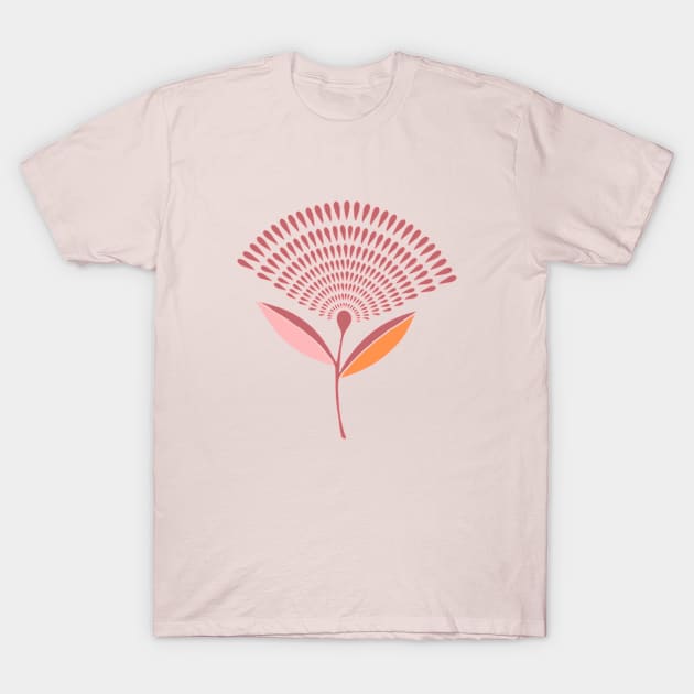 Mid Century Modern Dandelion Seed Head In Peach and Pink T-Shirt by taiche